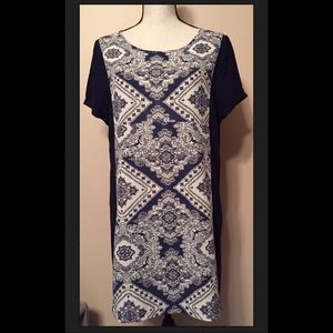 Kori America Blue White Tunic Shift Dress Medium